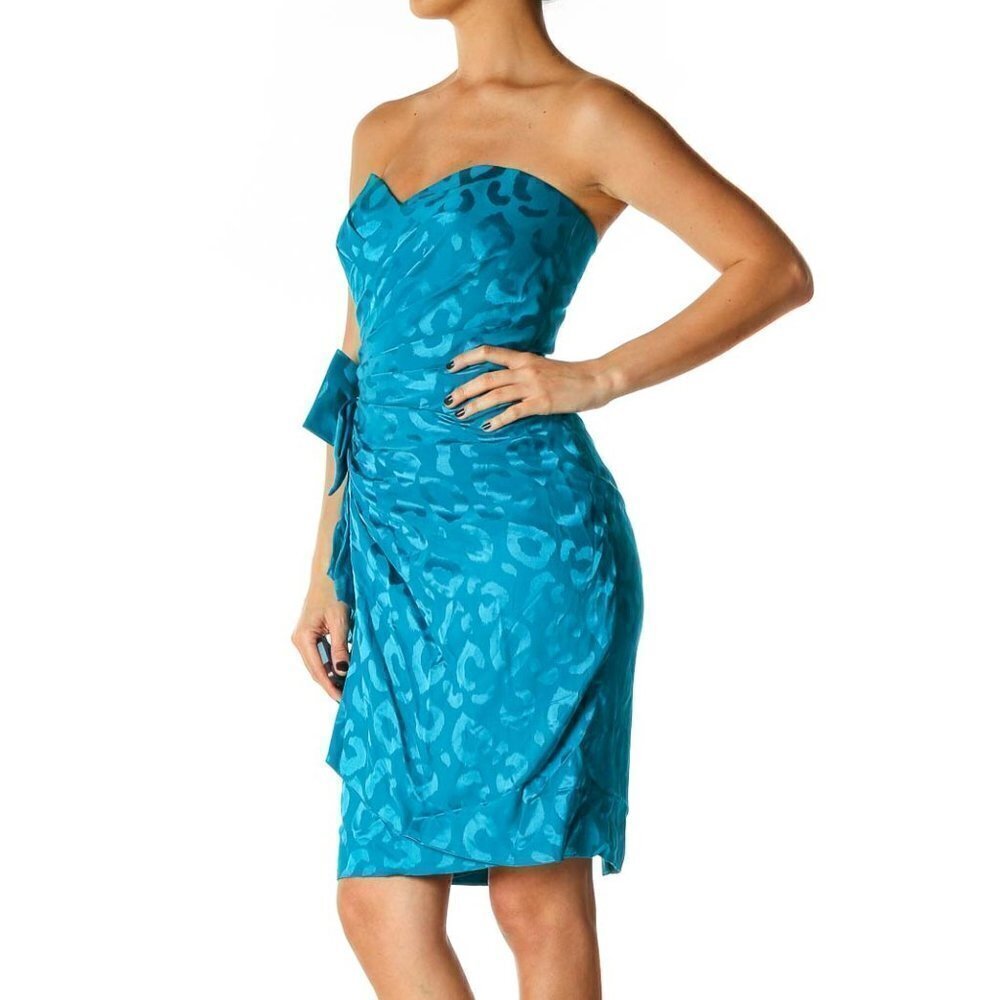 A.J. BARI Blue Animal Print Cocktail Sheath Dress - Picture 2 of 3